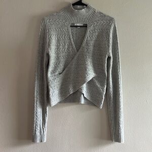 Pink Rose cross front sweater size small gray